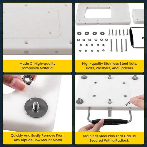 For Minn Kota Quick Release Bracket RTA 17 1854017 Compatible with Riptide Terrova, Ulterra, PowerDrive V2, Deckhand 40 Motor, for Riptide Electric Steer Trolling Motor Mount Plate, White