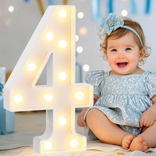 Pooqla Large Light Up Numbers for 4th Birthday Decorations, 12.6 in Tall White Plastic Marquee Numbers Sign Party Decorations, Gift for Girls Boys Night Light Wedding Anniversary Decor, Big Number 4