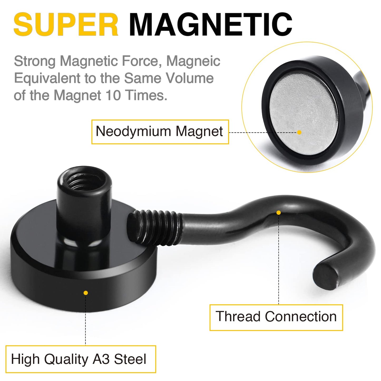 DIYMAG Magnetic Hooks for Hanging, 30lbs 2026 Cruise Cabin Ship Essentials N52 Magnetic Hook Heavy Duty Strong Magnets Fridge for Classroom Beach Kitchen Grills 10 Pack Black