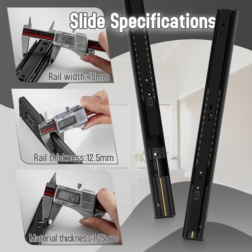 BAIDICE 1 Pair Soft Close Drawer Slides Rails 12 14 16 18 20 22 24 Inch 100 lb Load Capacity Side Mount Full Extension Cabinet Runner Self Slow Closing Ball Bearing Metal Dresser （Black,14inch）