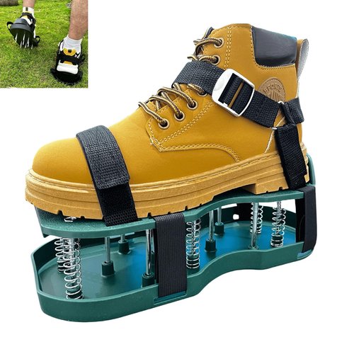 Lawn Aerator Shoes with Heavy-Duty Spikes - Adjustable Garden Aerating Shoes for Men & Women - Pre-Assembled Soil Aeration Tool for Grass, Patio, Yard, and Golf Course (Green-Upgraded Version)
