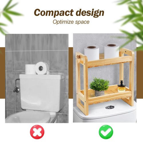 Over-The-Toilet Storage Shelf Organizer, 2-Tier Bamboo Bathroom Countertop Organizer for Towels, Toilet Paper, Plants, Makeup, Small Space Saver Rack for Bathroom, Dresser, Vanity, or Kitchen Use
