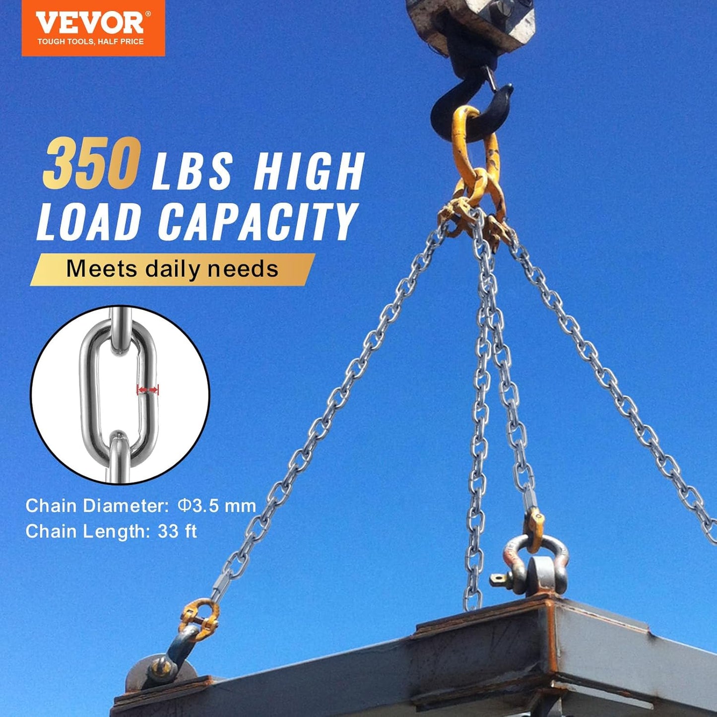 VEVOR Grade 30 Chain 3/16 Inch by 100Ft Length Grade 30 Proof Coil Chain Zinc Plated Grade 30 Chain for Towing Logging Agriculture and Guard Rails