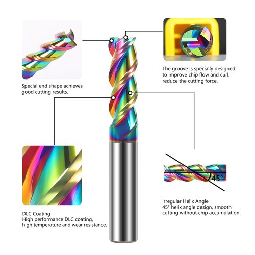 AYCHOLIZ 1/2" Solid Carbide Flat End Mills Set 3 Flute Diamond-Like Coating End Milling Cutter for Aluminum,Copper,Magnesium Alloys