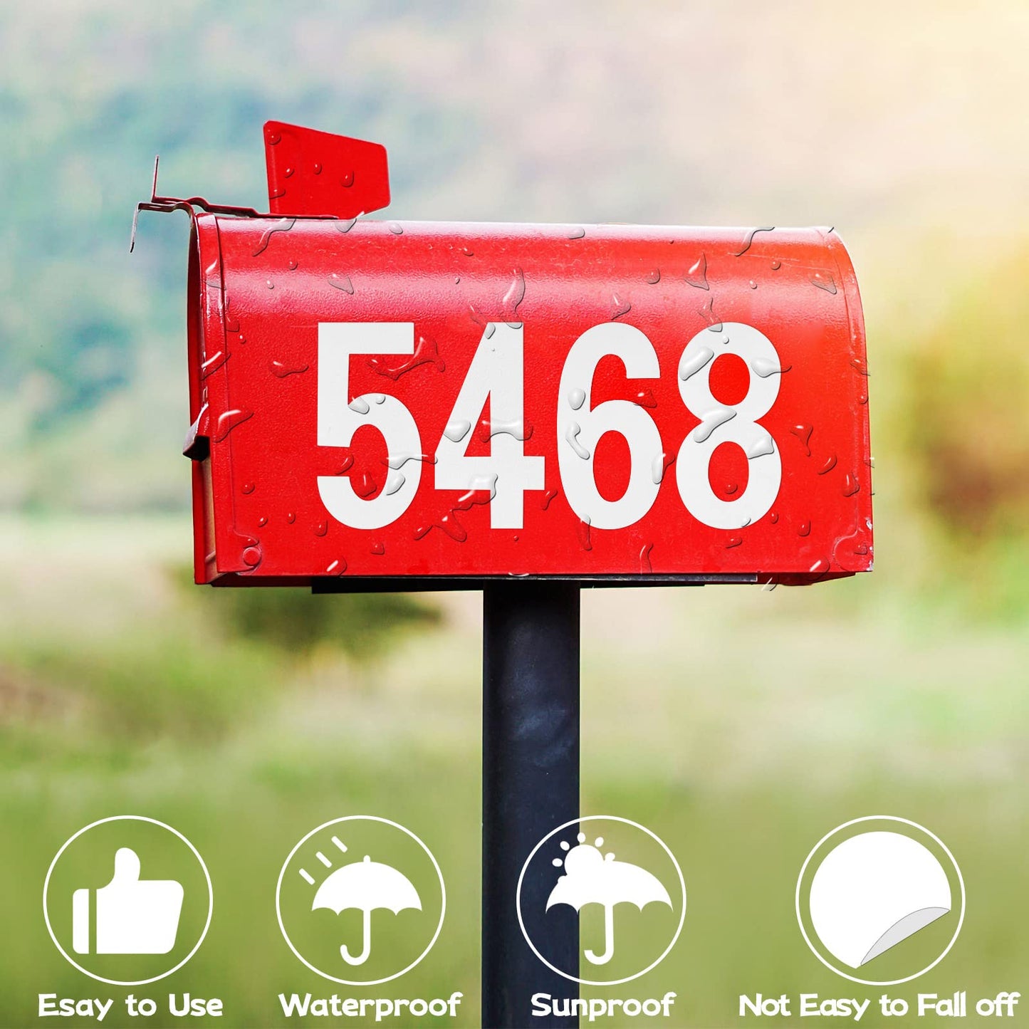 Reflective Mailbox Number for Outside, 4 Inch 4 Sets Vinyl Waterproof White Mailbox Numbers Stickers, Strong Self-adhesive House Adress Numbers for Mailbox Door Signs Trucks (Number 0-9)