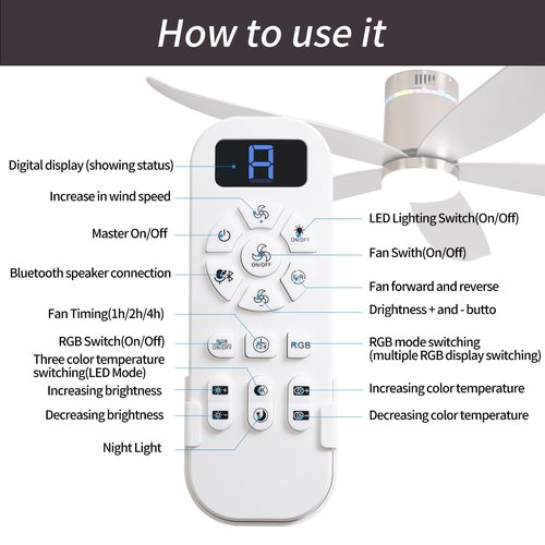 Carrefour Ceiling Fan with Lights,52 Inch Silver Flush Mount Ceiling Fans with Remote,RGB,6 Speeds DC Reversible, Dimmable, Noiseless,Bluetooth Speaker,Low Profile Ceiling Fans for Bedroom