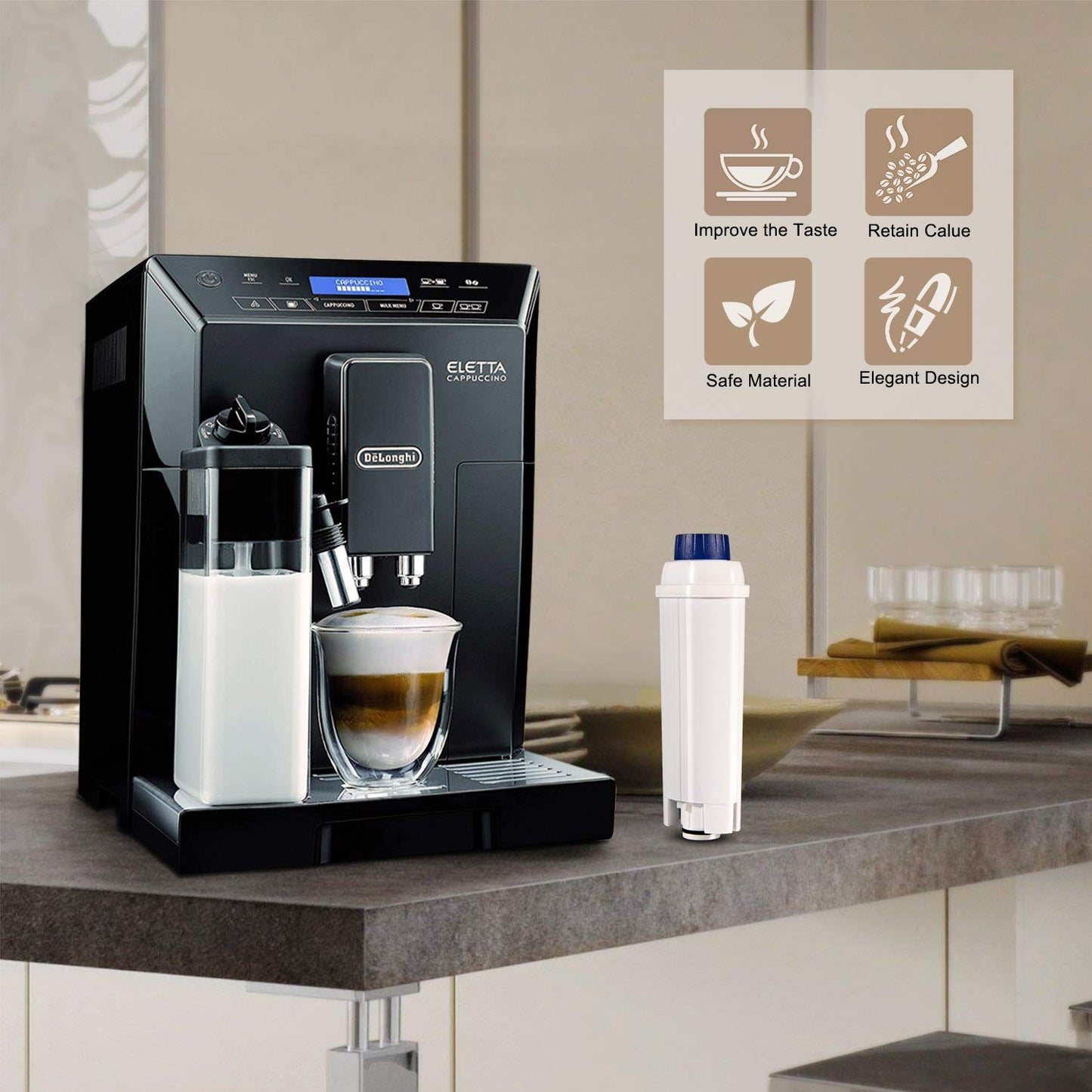 Ouxunus Filter - Coffee Machine Filter for Delonghi with Activated Carbon Softener, Water Filter Compatible with De'Longhi ECAM, Esam, ETAM, BCO, EC. (Pack of 2)