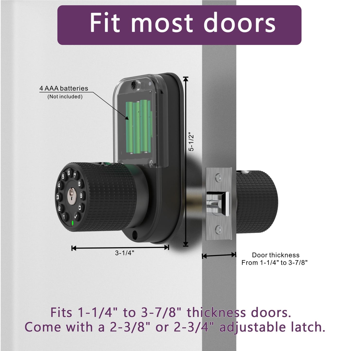 BOTHSTAR Double Sided Keyless Door Knob Lock with Fingerprint and Keypad, Smart Doorknob with Dual Cylinders for Exterior or Interior Door(Double Sided Fingerprint Matte Black)