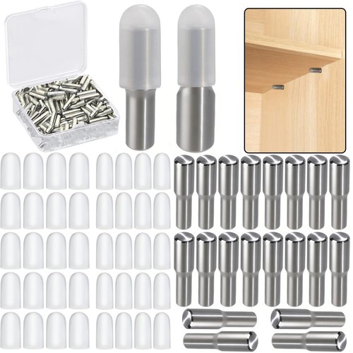 5mm 1/4 Inch Stainless Steel Shelf Support Pegs for Kitchen Cabinets, Adjustable Metal Pins and Clips for Bookshelves, Bookcases, Cupboards, and Glass or Wood Shelves Replacement Holders