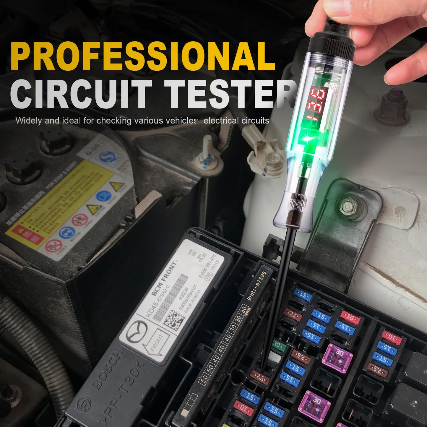 WINAMOO Automotive Test Light 5-90V Digital LED Circuit Tester with Voltage Display, Auto Bidirectional Light Tester, Electrical Voltage Tester with Extended Spring Wire & Probe for Car/RV/Vehicles
