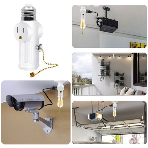 Light Socket Outlet Adapter,E26/E27 Light Bulb Outlet Socket Adapter,3 Prong Outlet Adapter with Bulb Control Switch,Polarized Light Bulb Socket Splitter,White,2 Pack