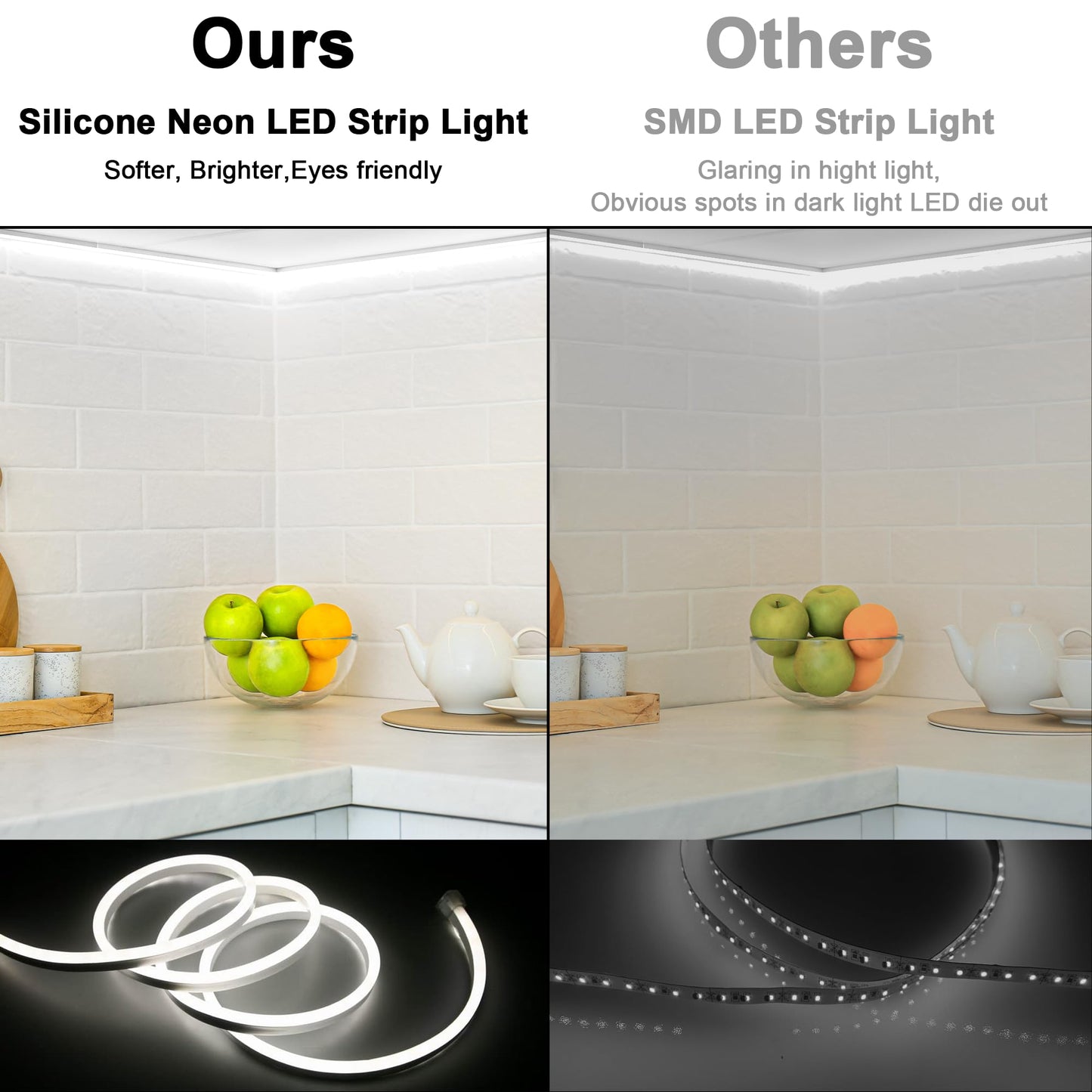 6M Neon LED Contains Removed Neon Lights Strip Adjustable Flexible Lights for Room Decoration(Cold White)