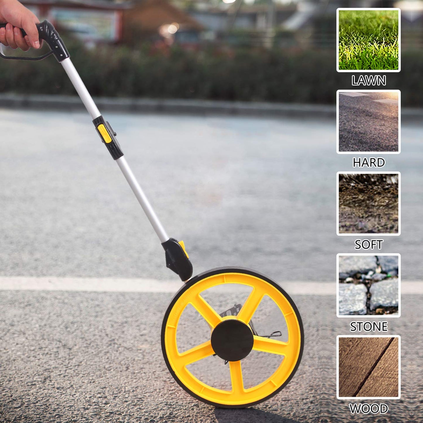 Zozen Measuring Wheel, Folding Portable Distance Measuring in Feet, Double Collapsible | One Key to Reset/Kickstand to Keep Stand/Starting Point Arrow and Cloth Carrying Bag, [0-9,999 Ft].