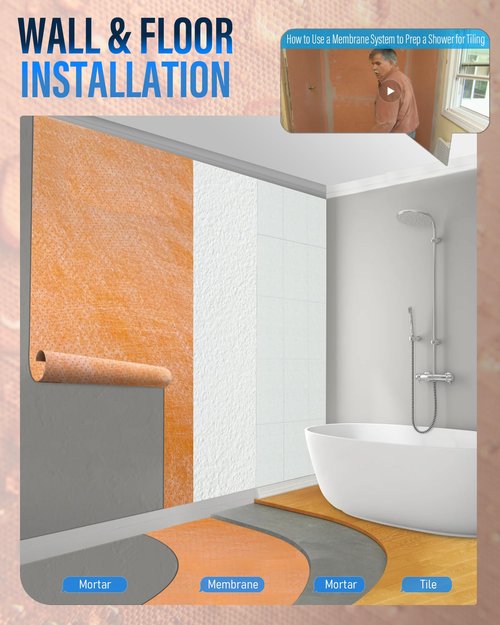 Nanningo 5" x16'5 Waterproof Membrane Band Roll - Tile Underlayment & Uncoupling Seam Tape for Shower, Bathroom, Steam Room, Sauna Walls, Floors, Tiles