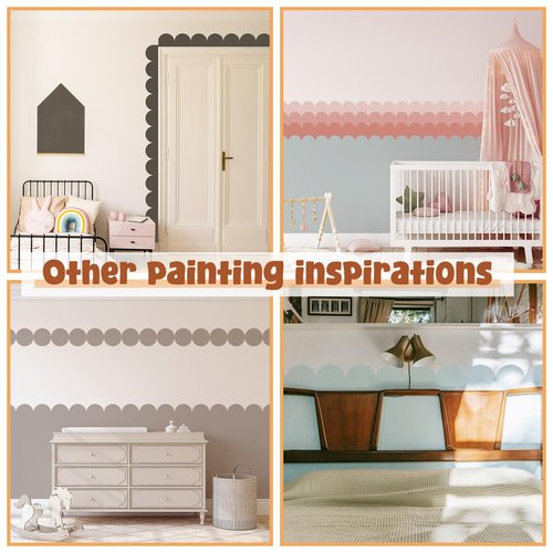 Fuutreo 6 Pcs 15.7 ft Vinyl Sticky Scallop Stencil for Wall Removable Scallop Edge Paint Border Self Adhesive Wall Stencil for Home Bedroom Living Room Nursery Bohemia DIY Painting Decor