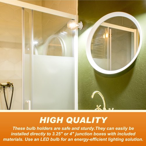Saysurey 4 Pcs E26 Light Socket Porcelain Lamp Holder Socket Medium Keyless Threaded Base with Two Hole Flange Mounting and 6" Wire Indoor Garage Closet Lighting