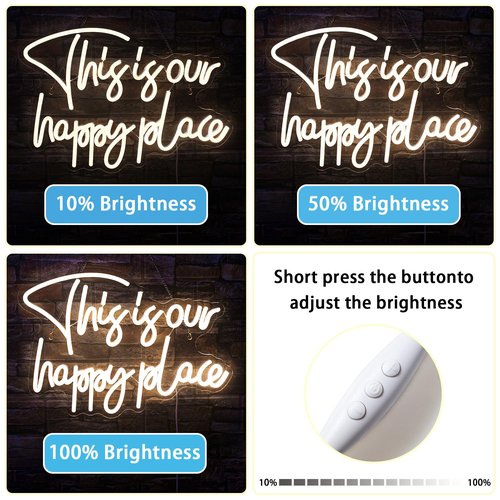 NOSUN This is Our Happy Place Neon Sign Happy Place Neon Signs for Wall Decor Dimmable Warm White LED Signs for Bedroom Classroom Man Cave Home Bar Birthday Party Game Zone Decor Neon Classroom Sign