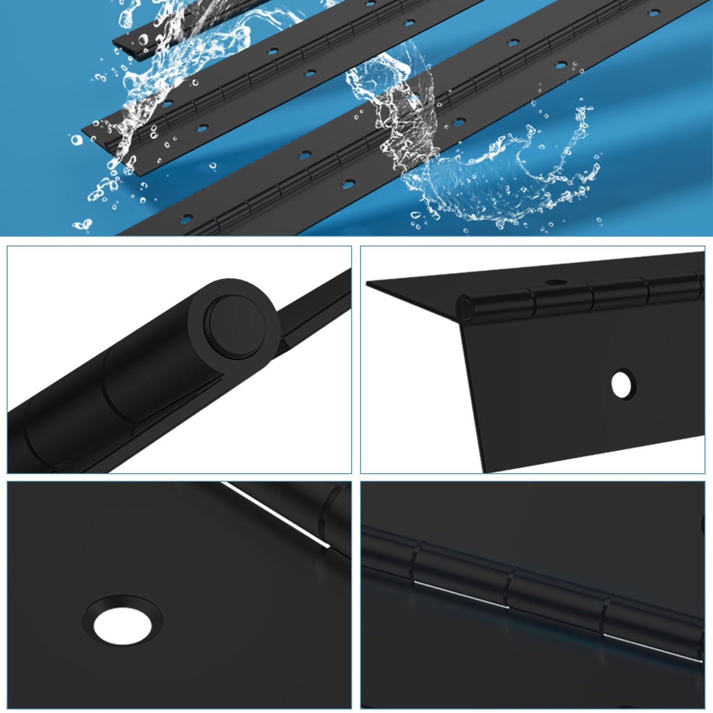 EPHECH 4PCS 12Inch Black Continuous &Piano Hinge, Heavy Duty Stainless Steel 304 Continuous Hinges Piano Boat Hinges, 0.04" Thickness Folding Cabinet Door Butt Hinge