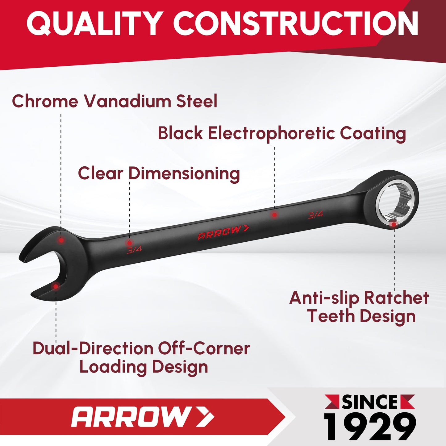 ARROW 24PCS Ratcheting Wrench Set Metric and Standard, Anti-Slip 6-18mm & 1/4"-3/4" Combination Ratchet Wrench Set with 2 Magnetic Tool Holders, CRV Material, 72-Teeth, Easy to Carry & Store