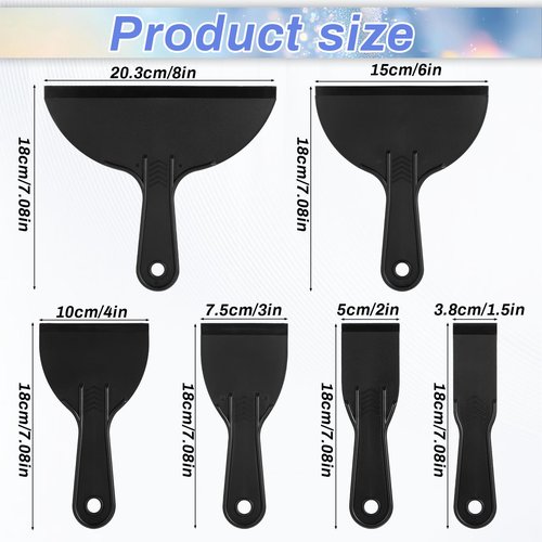 LIQWEI 6 Pcs Plastic Putty Knife, Flexible Paint Scraper Tool, Black Spackle Tool Puttys Knifes Set for Repairing Walls, Pasting Plaster, Scraping Putty Plastic Puttys Knife Scraper