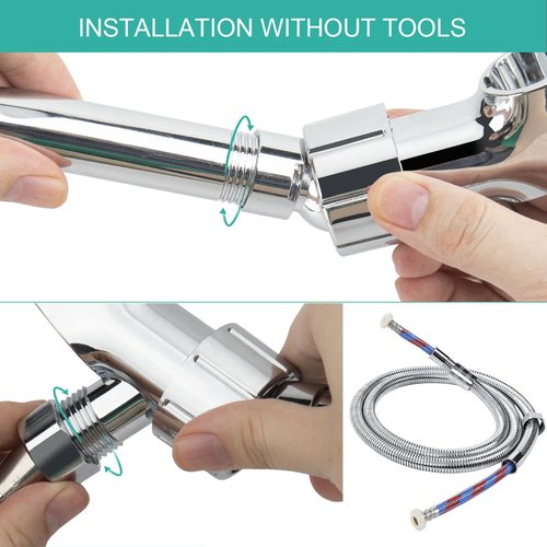 Adjustable Handheld Shower Head Holder and Hose- Premium ABS Bracket- 360 Degree Rotatable Brass Ball：Arm Mount and Hose Connector- Easy Install and Replacement Parts, MAYYAYA (Chrome holder and hose)