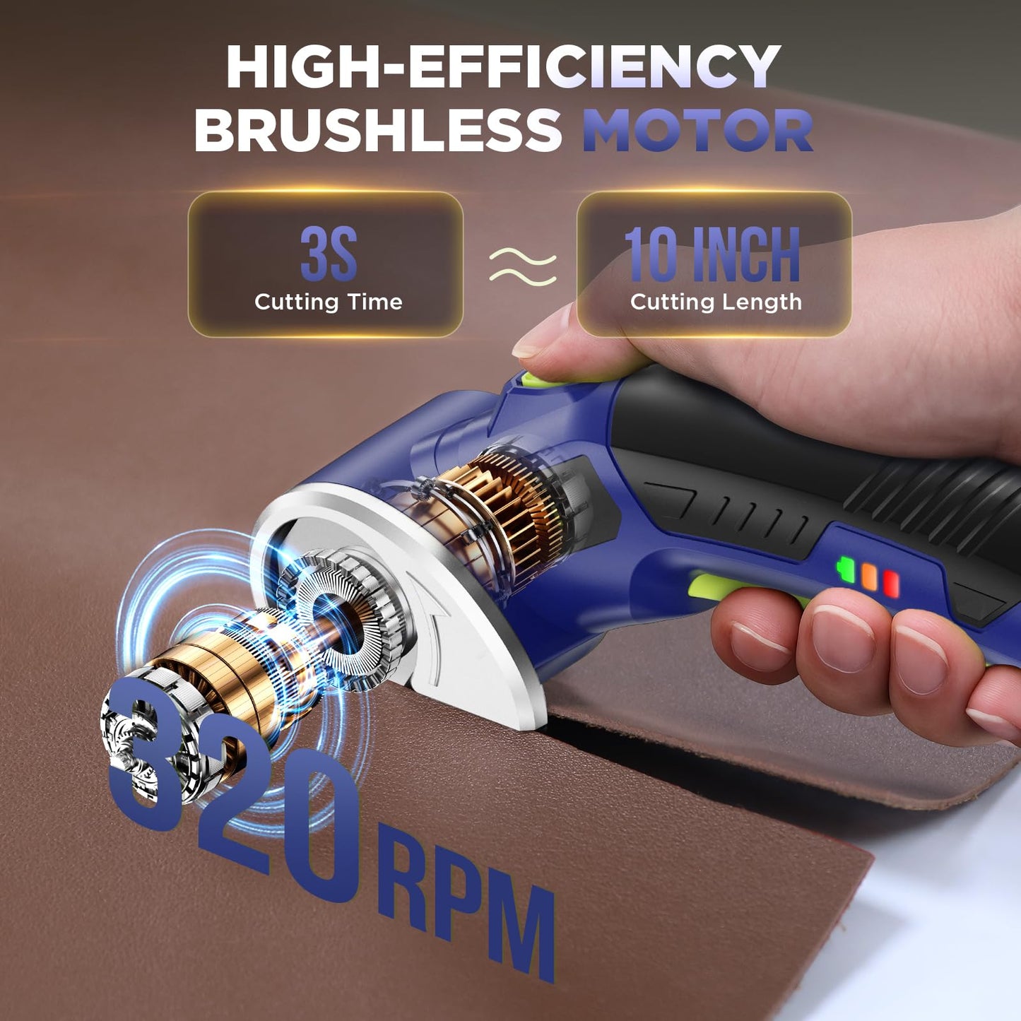 Cordless Electric Scissors: 4V Rechargeable Rotary Cardboard Cutter, 3000mAh Battery, with LED Light & Safety Lock, 2 Blades, Electric Box Cutter for Fabric Carpet Carton Plastic Leather Cloth (Blue)