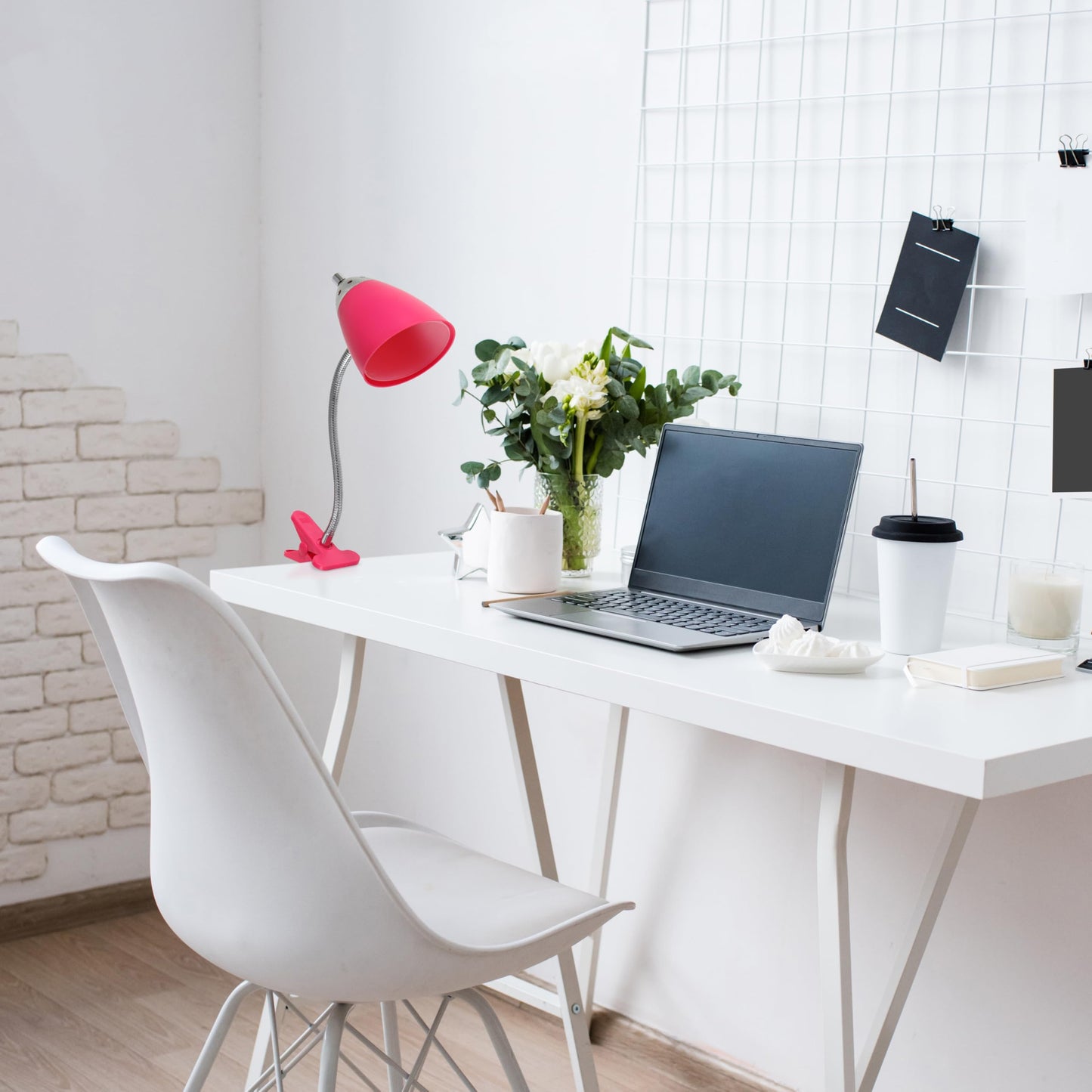 Simple Designs LD2001-PNK-LB 17.5" Flossy Flexible Gooseneck Clip Light Desk Lamp with LED Bulb, Pink