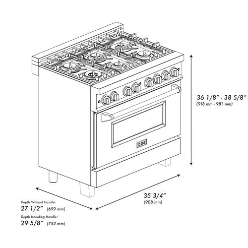 ZLINE Autograph Edition 36 in. 4.6 cu. ft. Legacy Dual Fuel Range with 6 Burner Gas Cooktop and Electric Convection Oven in Stainless Steel and Polished Gold Accents (RAZ-36-G)