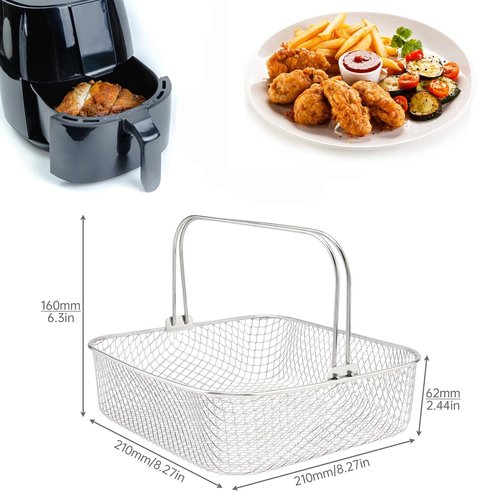 Air Fryer Basket, Air Fryer Accessory 5.8QT 6QT Mesh Basket with Handle, Square Stainles Steel Steamer Basket Replacement for 6QT Instant Vortex Air Fryer, Fit for Instant Vortex Plus, Phillips XXL