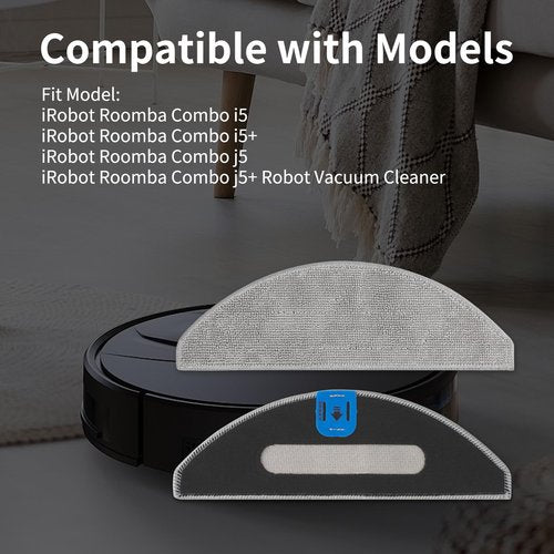 8 Pcs Replacement Mop Pads Compatible with iRobot Roomba Combo i5/i5+/j5/j5+ Robot Vacuum and Mop, Washable Reusable Microfiber Cleaning Cloths for Hard Floors