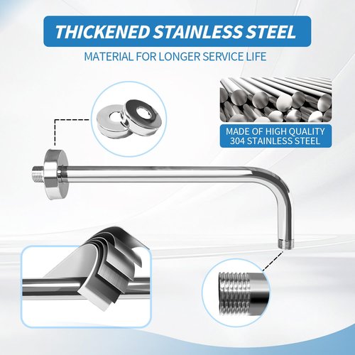 L Shape Shower Arm with Flange,8 Inch Wall Mount Replacement Angle Shower Head Arm 90 Degree Stainless Steel Rain Shower Head Extension for Fixed Bathroom Shower Head(Chrome Finish)