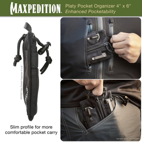 MAXPEDITION Platy Pocket Organizer 4” x 6” (Black) Durable EDC Tool Pouch for Men, Neck Wallet with Paracord Lanyard, Holds Flashlight, Multitool, Pen, Notebook, 0235B