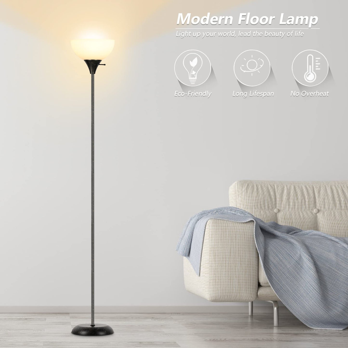 Floor Lamp, Standing Lamp for Bedroom, Drop-Resistant White Lampshade, Rotary Switch, Industrial Metal Floor Lamp for Living Room Bedroom Study Office Kid’s Room