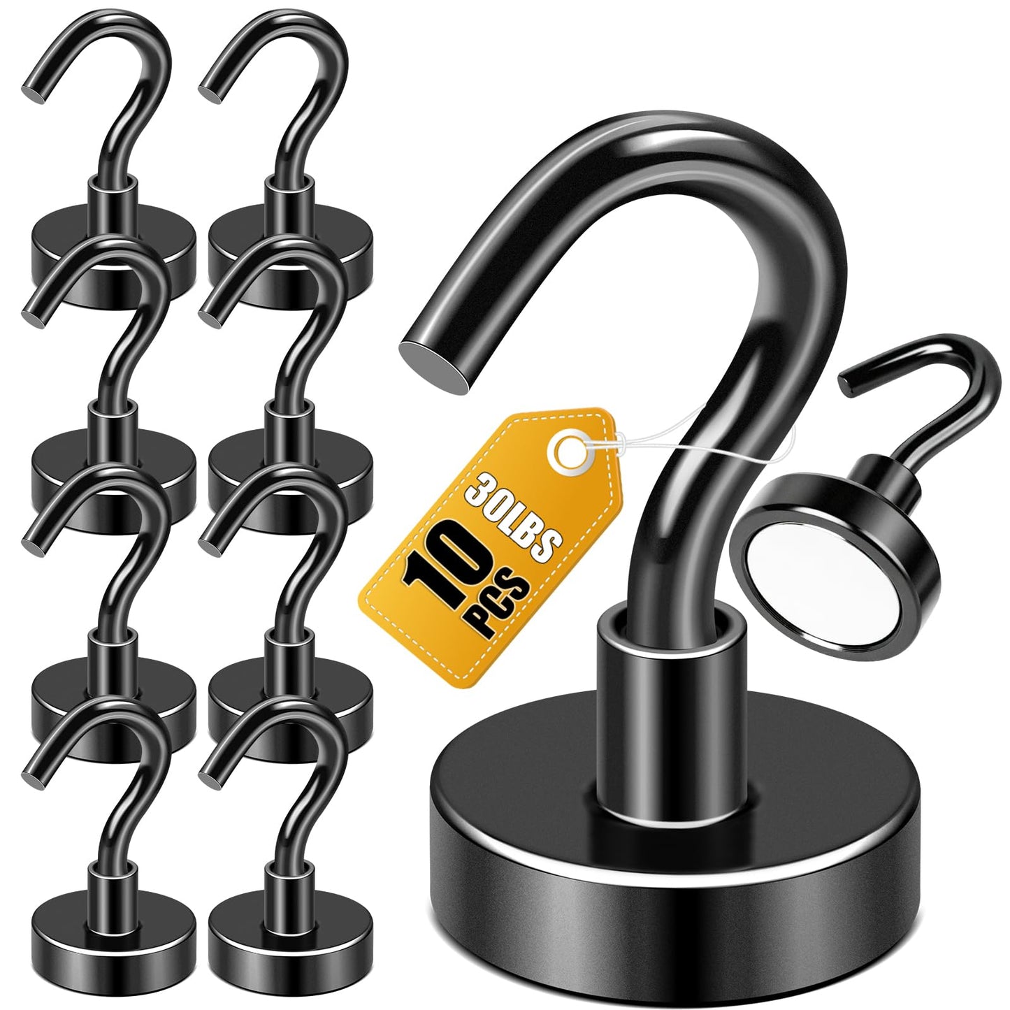 DIYMAG Magnetic Hooks for Hanging, 30lbs 2026 Cruise Cabin Ship Essentials N52 Magnetic Hook Heavy Duty Strong Magnets Fridge for Classroom Beach Kitchen Grills 10 Pack Black