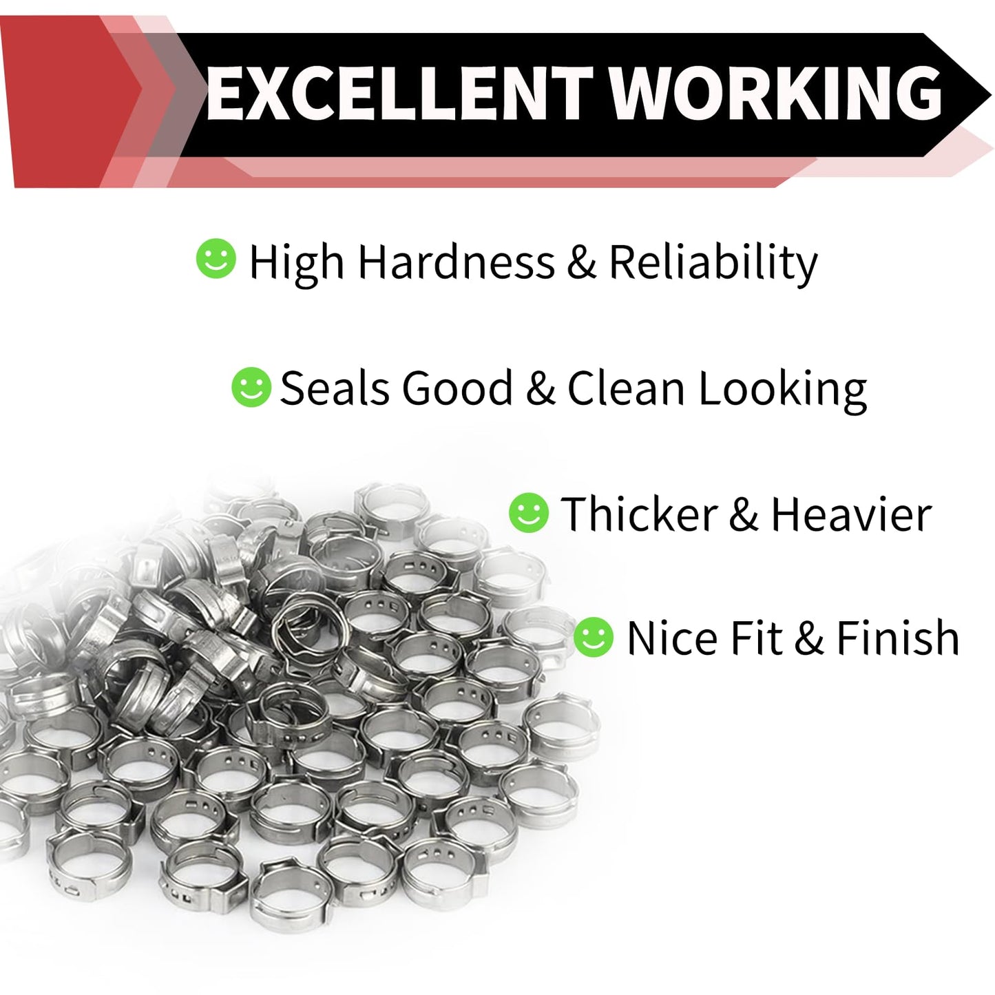 (Pack of 100) EFIELD 1/2-inch Stainless Steel Pex Cinch Clamp Rings for Pex Tubing Pipes,(CLAMP016)