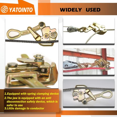 YATOINTO 2200lb Cable Grip Steel Wire Puller 1 Ton, Cable Puller Tool for 2.5-16 mm Wire Rope, Multifunctional Pulling Tightening Tool with Swing Latch (1T)