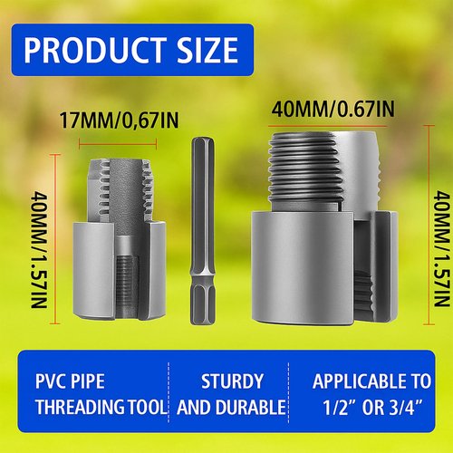 2pcs Integrated Internal & External Pipe Threading Tool,Dual-Function Pipe Thread Cutting Tool,PVC Rethreading Tool for Water Pipes,1/2" 3/4" Pipe Sizes Rethreading Tool for Electric Drill.