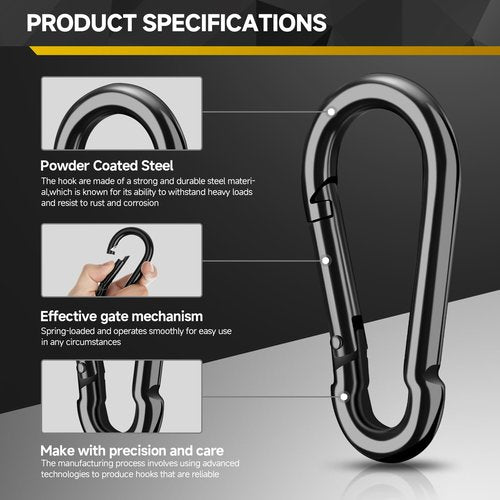 4Pcs Spring Snap Hooks, 5.5” Carabiner Clip, 1200lbs Heavy Duty Rope Connector, Large Carabiners for Indoor & Outdoor, Hammock, Swing, Camping, Fishing, Hiking