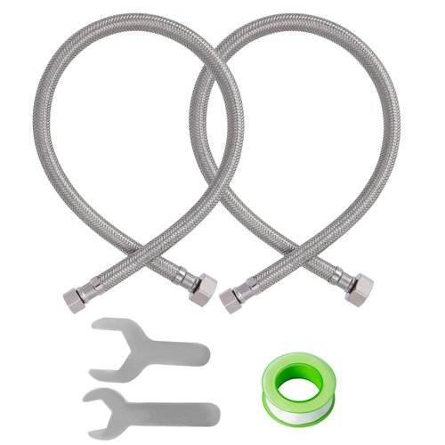 (2 Pack) SUNGATOR 16 Inch Faucet Supply Lines, 3/8" Female Comp Thread x 1/2" FIP Thread Sink Hose, 16" Stainless Steel Braided Faucet Supply Line for Bathroom, with 2 Wrenches and 1 Sealing Tape