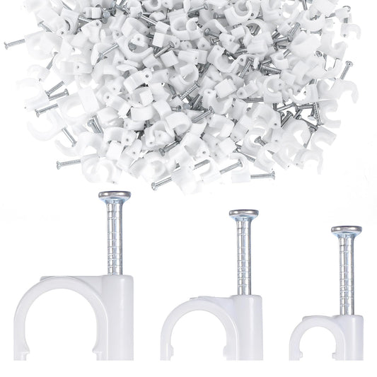 Bewudy 300Pcs Nail Cable Clips, Cable Wire Clips 4mm 6mm 8 mm White Wire Wall Clip with Steel Nails Cables Management Organizer Clip Cables Holder