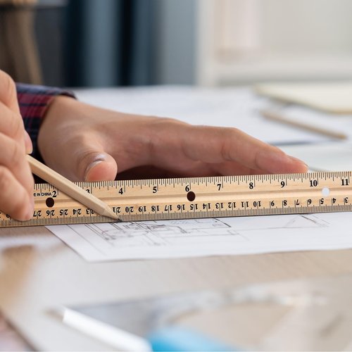 AmazingSpark 60 Pack Wooden Ruler 12 Inch (30cm) Bulk Wood Measuring Ruler Straight Metal Edge with 4 Holes for School Office Drafting Classroom Supplies, 2 Scale