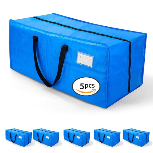 AlexHome Heavy Duty,Extra Large Packing Bags for Moving,Reusable Plastic Moving Totes,Clothes Storage Containers,Moving Supplies Bins,Compatible with Ikea Frakta Cart (Blue,Set of 5)