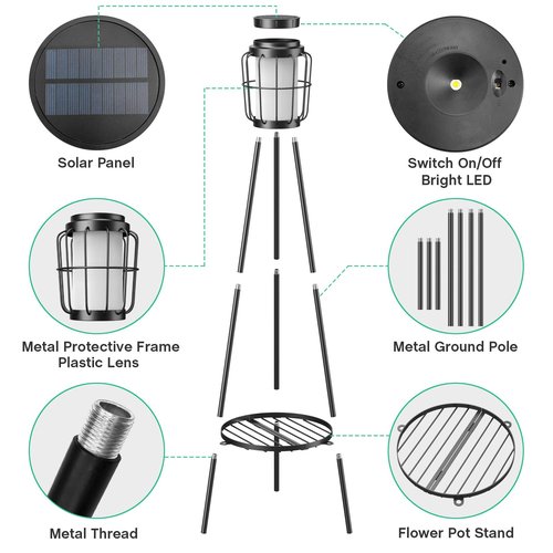 2 Pack Solar Lights Outdoor with Plant Stands - Solar Floor Lamp & Street Lights with Metal Tripod - Patio Decor for Garden, Yard, Pathway, Driveway, Porch