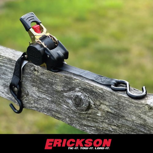 Erickson 34415 Pro Series Black Retractable Ratcheting Tie-Down Strap (Pack of 2, 1" x 10')
