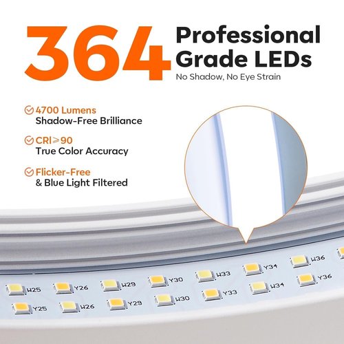 Modelones 29IN Half Moon Light for Nail Desk, 364 LEDs 3 Color Modes Rhinestones Nail Light for Desk with Phone Holder, Foldable Premium LED Lamp for Professional Manicure, Eyelash Extension, Skincare