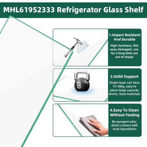 Upgraded MHL61952333 Refrigerator Glass Shelf Compatible with lg Refrigerator Shelf Replacement Glass Shelf Insert Crisper, Tempered Glass Crisper Drawer Cover