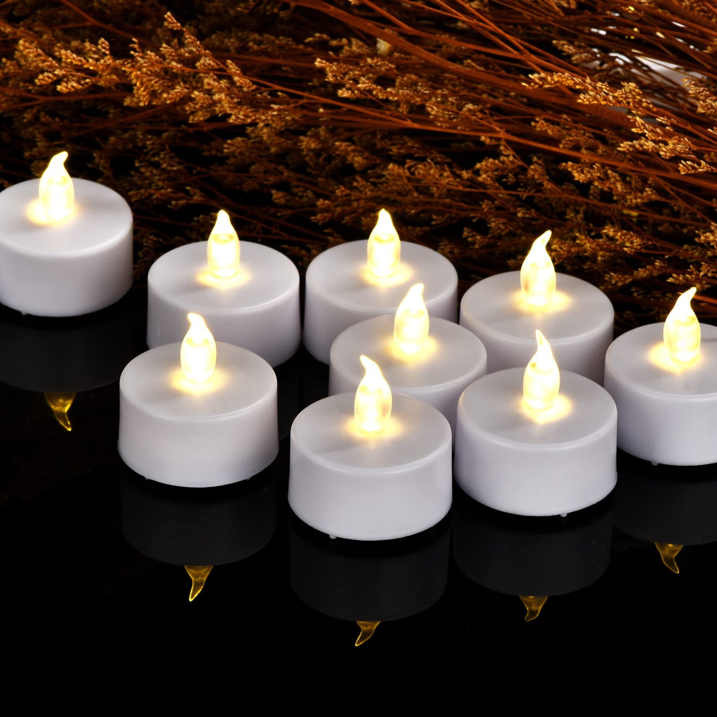 LED Tea Lights Flameless Candles: Battery Operated Bulk 24-Pack Realistic and Bright Flickering Long Lasting 200 Hours Electric Tealight Candles for Home Decor Halloween Christmas Wedding (White)