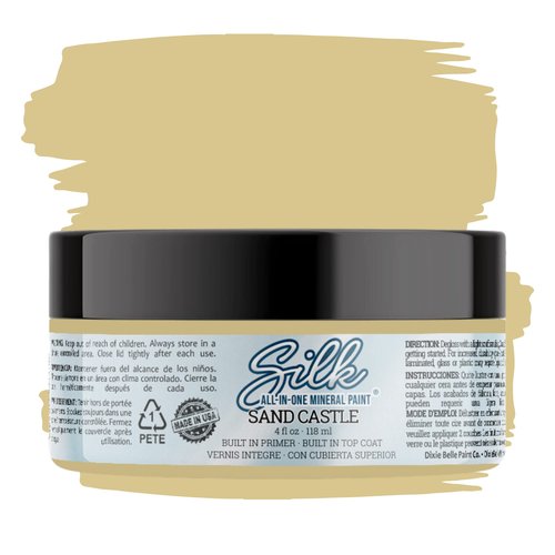 Dixie Belle Silk All-in-One Mineral Paint | Sand Castle (4oz) | Warm Tan All-in-One Water Based Primer + Topcoat | Durable Furniture Paint | Low Reflective Finish
