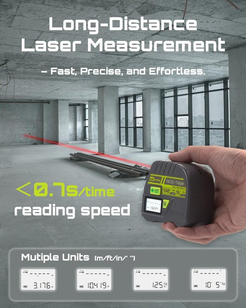 2-in-1 Laser Tape Measure, Inkerma 130Ft/40m Laser Measurement Tool & 16Ft/5m Measuring Tape, Digital Laser Tape Measure with M/in/Ft/Ft+in Units, LCD Display, Self-Locking Tape, Belt Clip