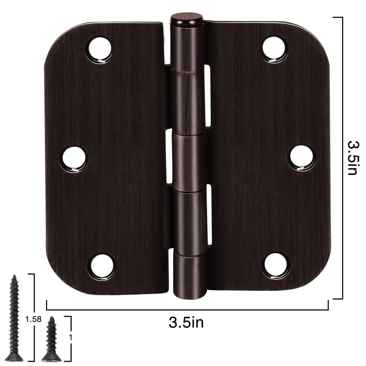 18 Pack Oil Rubbed Bronze Door Hinges 3.5" x 3 1/2 Inch Black Brushed Interior Hinge Rounded 5/8" Radius Corner 3 ½"Iron Residential Standard Bedroom Bifold Single Double Doors Hardware Kit
